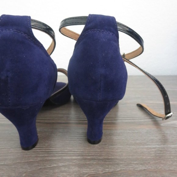 Dark Blue Suede Soft Sole Dance Shoes Open Toe Closed Heel Dark Blue 39 / 8. - Picture 8 of 11
